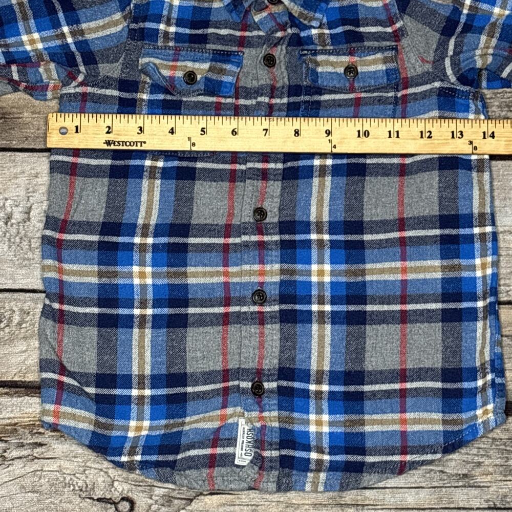 OshKosh B'gosh Kids Boys Plaid Long Sleeve Button Up Blue Flannel Shirt Size 6 - Picture 4 of 7